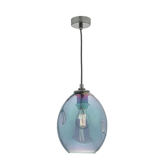 Dar Lighting ROG0155 Rogan 1lt Pendant Black & Iridised Glass - 22599