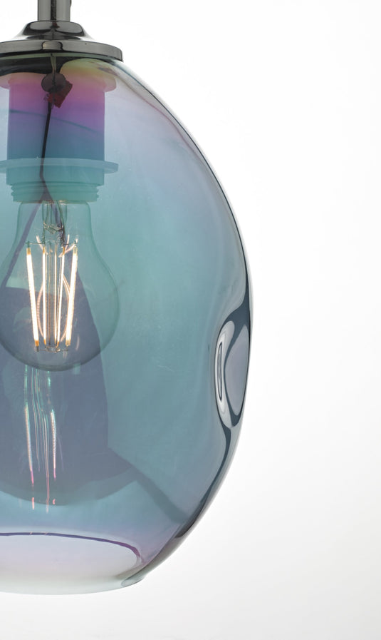 Dar Lighting ROG0155 Rogan 1lt Pendant Black & Iridised Glass - 22599