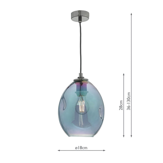Dar Lighting ROG0155 Rogan 1lt Pendant Black & Iridised Glass - 22599