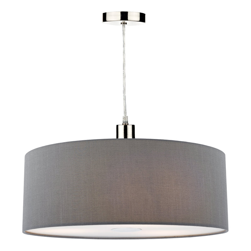 Load image into Gallery viewer, Dar Lighting RON8639 Ronda Faux Silk Easy Fit Drum Pendant Shade with Diffuser Slate Grey 60cm - 35357
