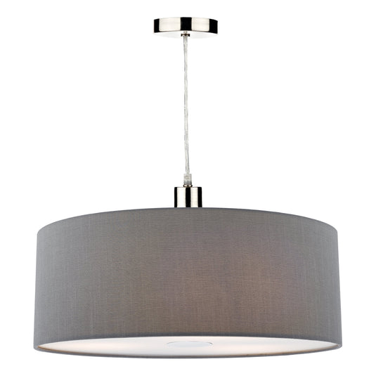 Dar Lighting RON8639 Ronda Faux Silk Easy Fit Drum Pendant Shade with Diffuser Slate Grey 60cm - 35357