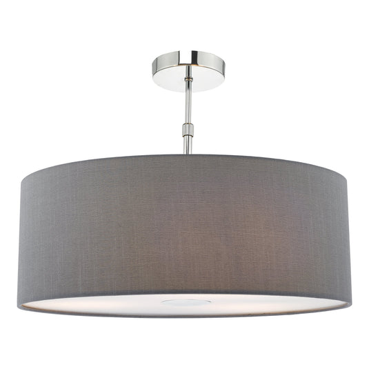 Dar Lighting RON8639 Ronda Faux Silk Easy Fit Drum Pendant Shade with Diffuser Slate Grey 60cm - 35357