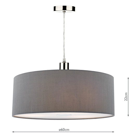Dar Lighting RON8639 Ronda Faux Silk Easy Fit Drum Pendant Shade with Diffuser Slate Grey 60cm - 35357