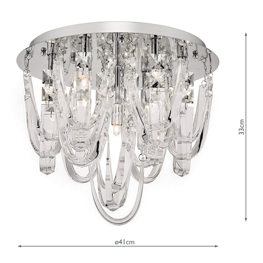 Dar Lighting ROX5050 Roxanne Crystal 7 Light Flush Ceiling Light Polished Chrome - 22605