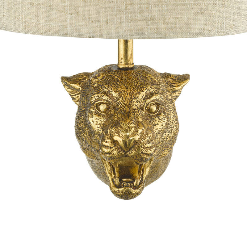 Load image into Gallery viewer, Dar Lighting RUR0735 Ruri Leopard Wall Light Gold C/W Natural Linen Shade - 35360
