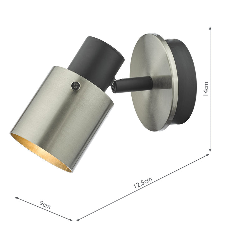 Load image into Gallery viewer, Dar Lighting RYA0738 Ryan 1 Light Single Spotlight Brushed Nickel Matt Black - 37006

