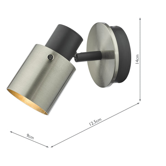 Dar Lighting RYA0738 Ryan 1 Light Single Spotlight Brushed Nickel Matt Black - 37006