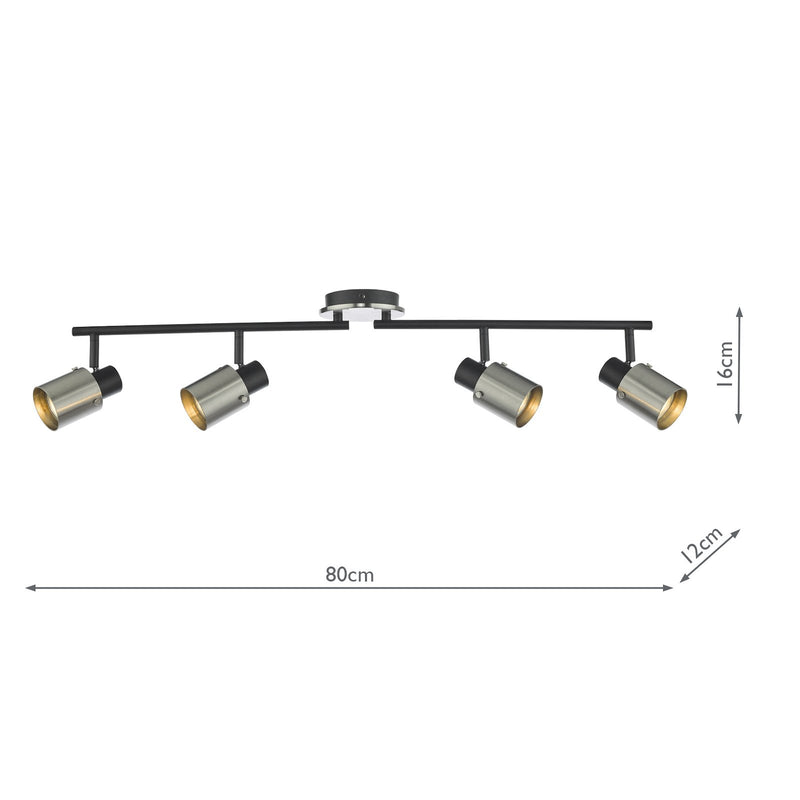 Load image into Gallery viewer, Dar Lighting RYA8438 Ryan 4 Light Bar Spotlight Brushed Nickel Matt Black - 37007
