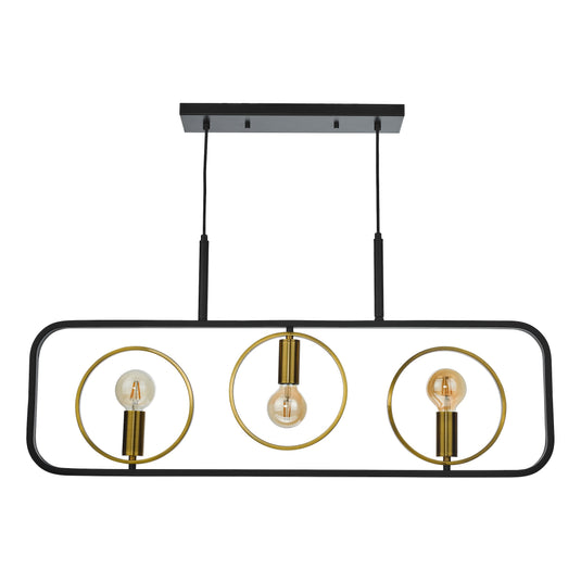 Dar Lighting RYO0354 Ryota 3 Light Bar Pendant Satin Black Antique Gold - 37008