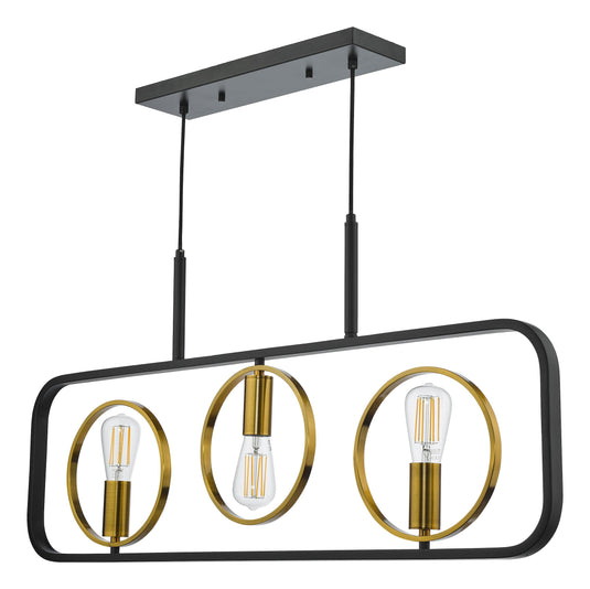 Dar Lighting RYO0354 Ryota 3 Light Bar Pendant Satin Black Antique Gold - 37008