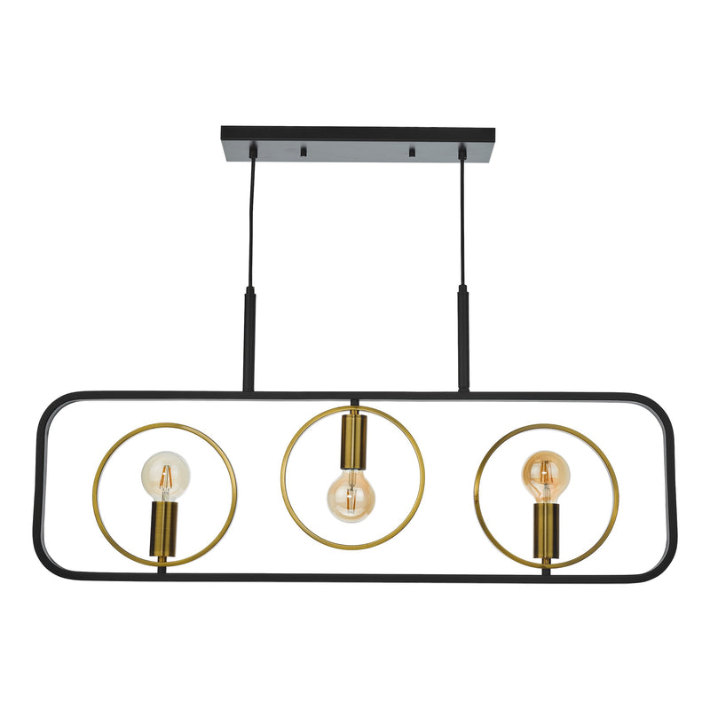 Load image into Gallery viewer, Dar Lighting RYO0354 Ryota 3 Light Bar Pendant Satin Black Antique Gold - 37008

