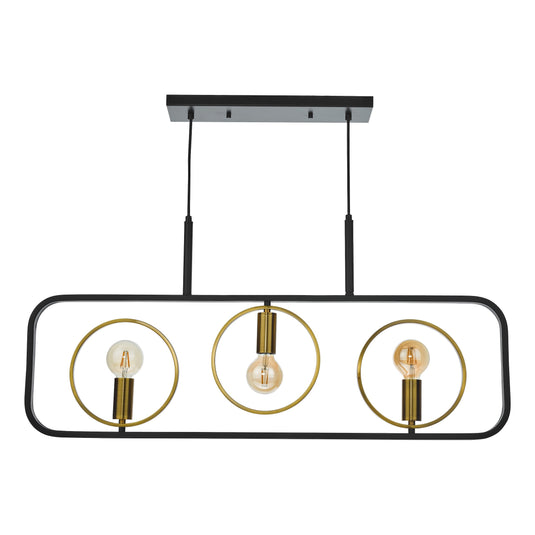 Dar Lighting RYO0354 Ryota 3 Light Bar Pendant Satin Black Antique Gold - 37008