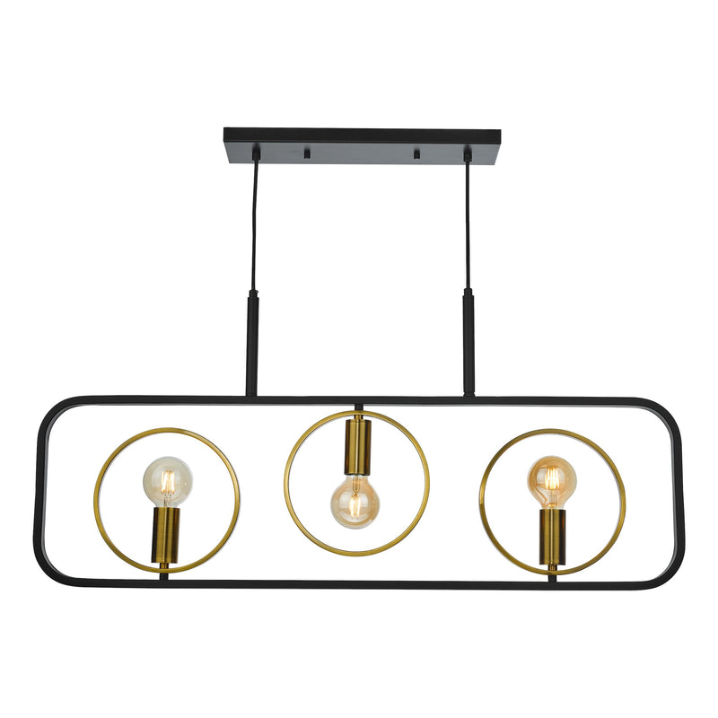 Load image into Gallery viewer, Dar Lighting RYO0354 Ryota 3 Light Bar Pendant Satin Black Antique Gold - 37008
