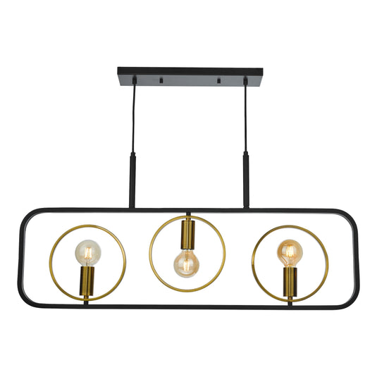 Dar Lighting RYO0354 Ryota 3 Light Bar Pendant Satin Black Antique Gold - 37008