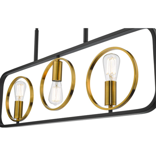Dar Lighting RYO0354 Ryota 3 Light Bar Pendant Satin Black Antique Gold - 37008