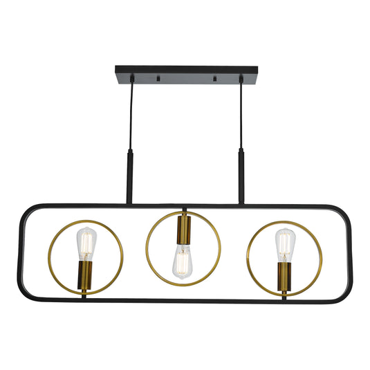 Dar Lighting RYO0354 Ryota 3 Light Bar Pendant Satin Black Antique Gold - 37008