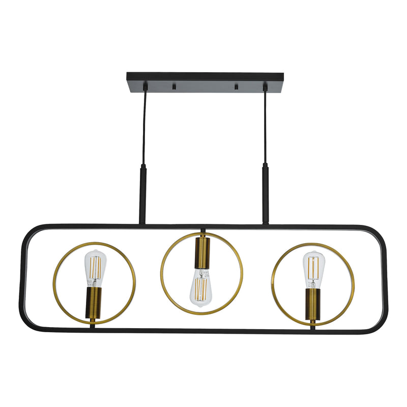 Load image into Gallery viewer, Dar Lighting RYO0354 Ryota 3 Light Bar Pendant Satin Black Antique Gold - 37008
