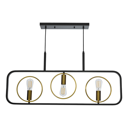 Dar Lighting RYO0354 Ryota 3 Light Bar Pendant Satin Black Antique Gold - 37008