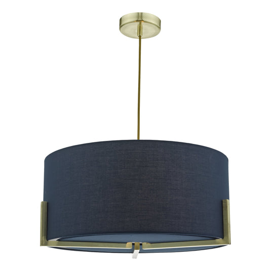 Dar Lighting SAN0323 Santino Pendant Gold C/W Navy Cotton Shade - 35379