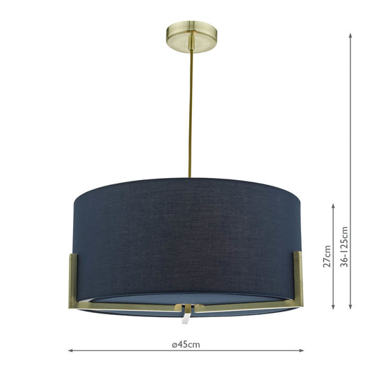 Dar Lighting SAN0323 Santino Pendant Gold C/W Navy Cotton Shade - 35379