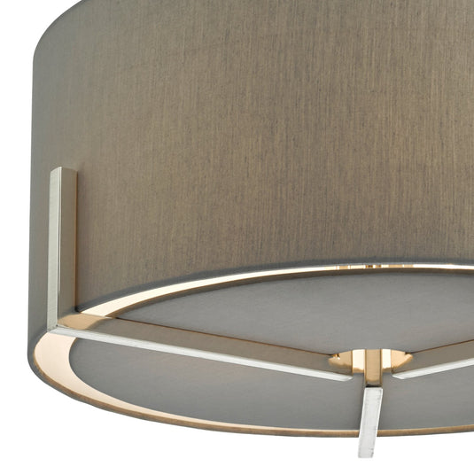 Dar Lighting SAN0339 Santino Pendant Satin Chrome C/W Grey Cotton Shade - 35380
