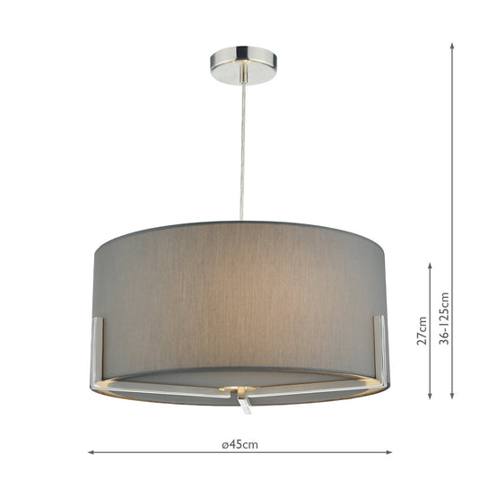 Dar Lighting SAN0339 Santino Pendant Satin Chrome C/W Grey Cotton Shade - 35380