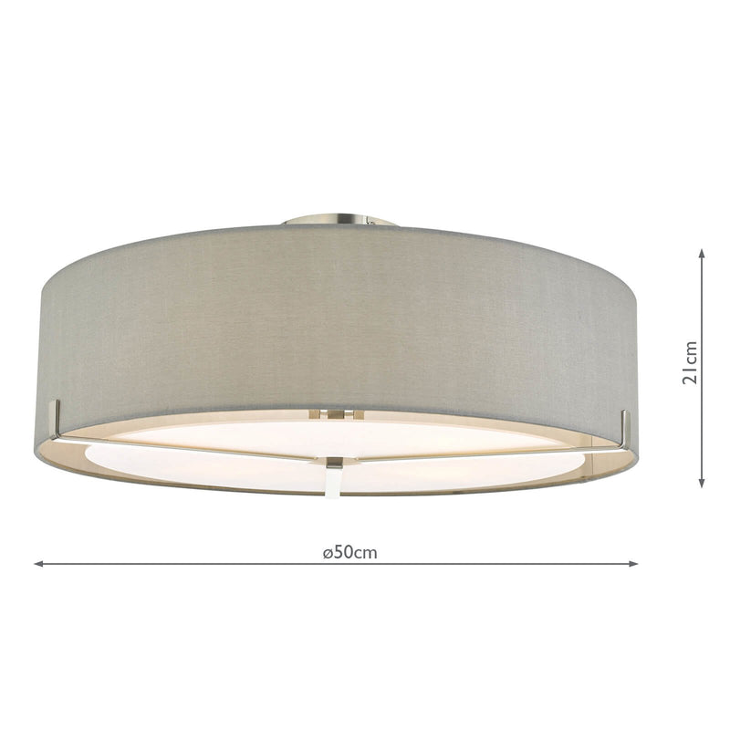 Load image into Gallery viewer, Dar Lighting SAN5339 Santino 3 Light Semi Flush Satin Chrome With Grey Shade - 26520
