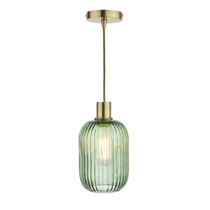 Dar Lighting SAW6524 Sawyer Easy Fit Pendant Green Ribbed Glass - 37011