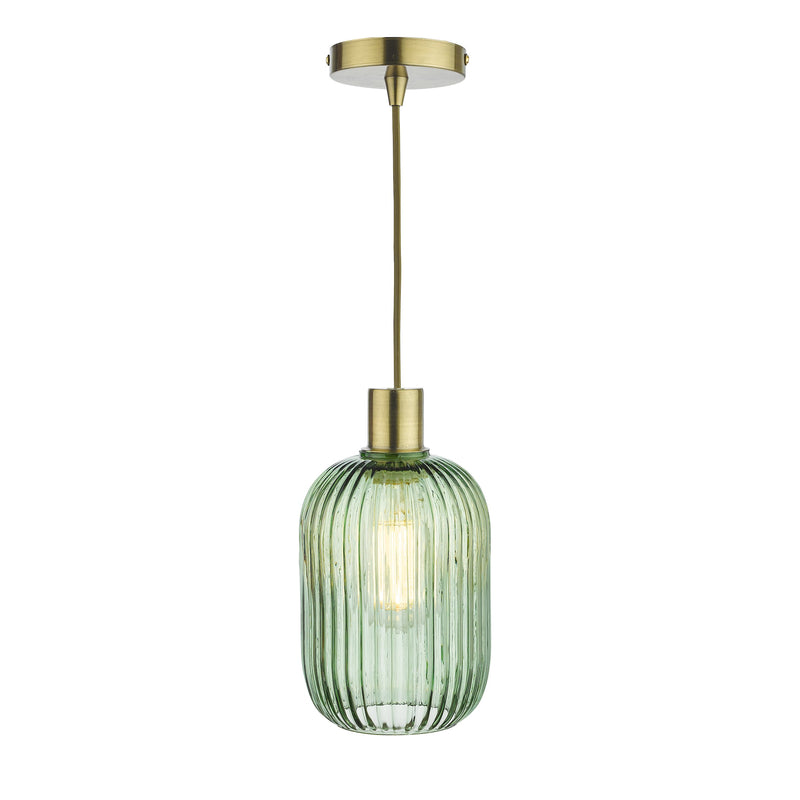Load image into Gallery viewer, Dar Lighting SAW6524 Sawyer Easy Fit Pendant Green Ribbed Glass - 37011
