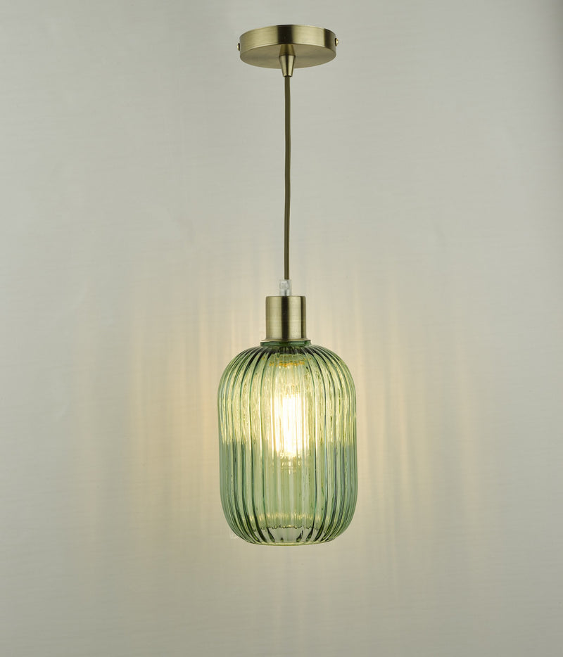 Load image into Gallery viewer, Dar Lighting SAW6524 Sawyer Easy Fit Pendant Green Ribbed Glass - 37011
