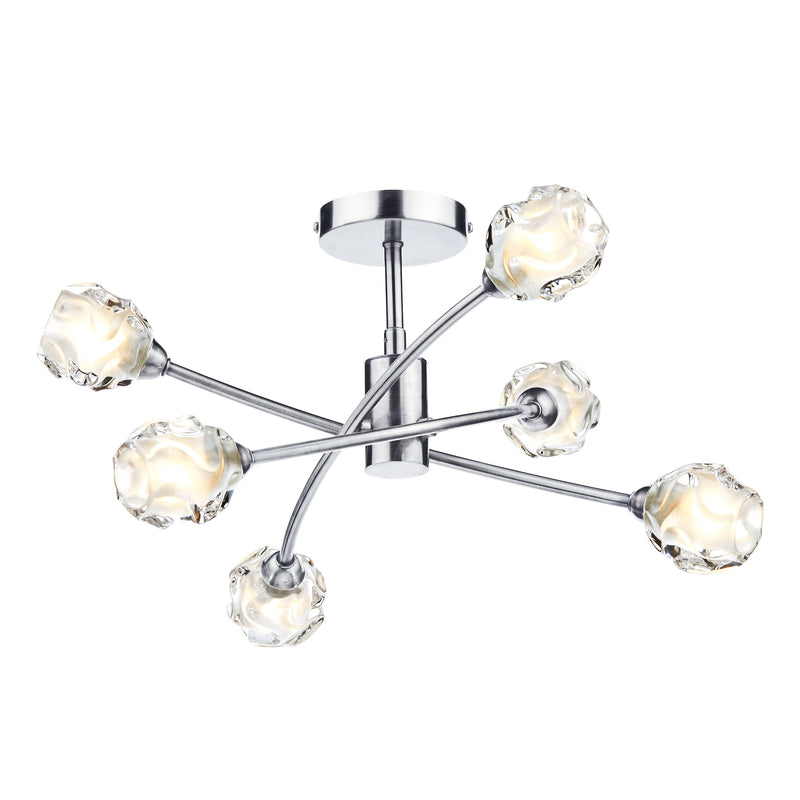 Load image into Gallery viewer, Dar Lighting SEA0646 Seattle 6lt Semi Flush Satin Chrome &amp; Sculptured Glass - 22683
