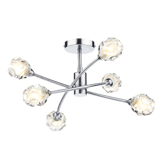 Dar Lighting SEA0646 Seattle 6lt Semi Flush Satin Chrome & Sculptured Glass - 22683