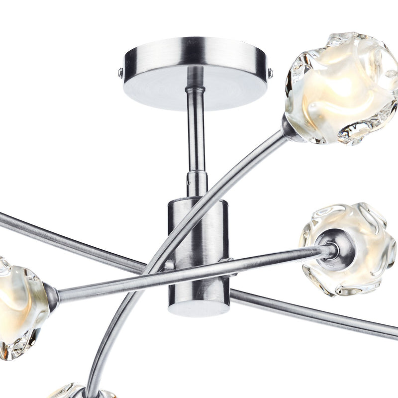 Load image into Gallery viewer, Dar Lighting SEA0646 Seattle 6lt Semi Flush Satin Chrome &amp; Sculptured Glass - 22683
