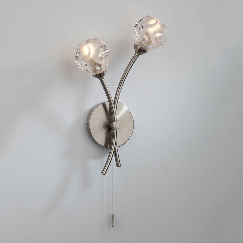 Load image into Gallery viewer, Dar Lighting SEA0946 Seattle 2lt Wall Light Satin Chrome &amp; Sculptured Glass - 22874
