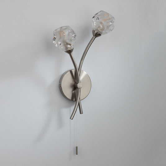 Dar Lighting SEA0946 Seattle 2lt Wall Light Satin Chrome & Sculptured Glass - 22874