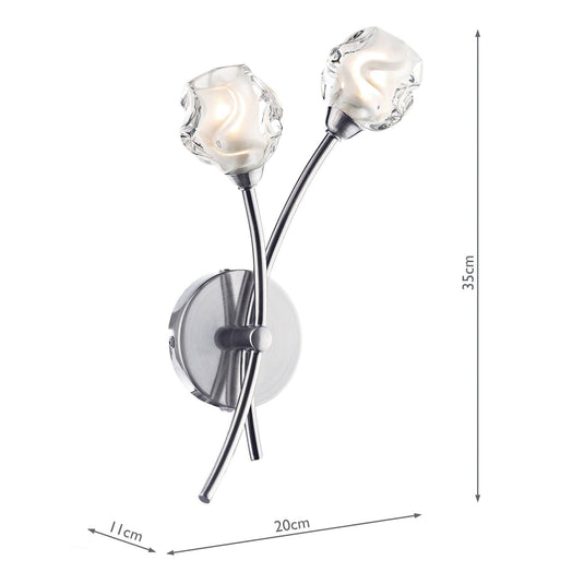 Dar Lighting SEA0946 Seattle 2lt Wall Light Satin Chrome & Sculptured Glass - 22874