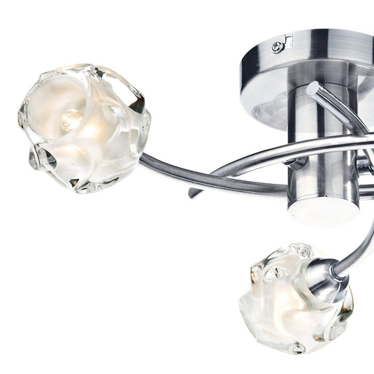 Dar Lighting SEA5346 Seattle 3lt Flush Satin Chrome & Sculptured Glass - 22682