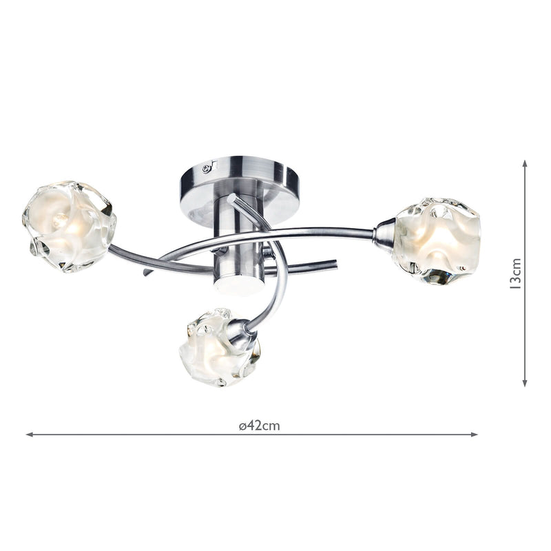 Load image into Gallery viewer, Dar Lighting SEA5346 Seattle 3lt Flush Satin Chrome &amp; Sculptured Glass - 22682
