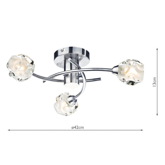 Dar Lighting SEA5346 Seattle 3lt Flush Satin Chrome & Sculptured Glass - 22682