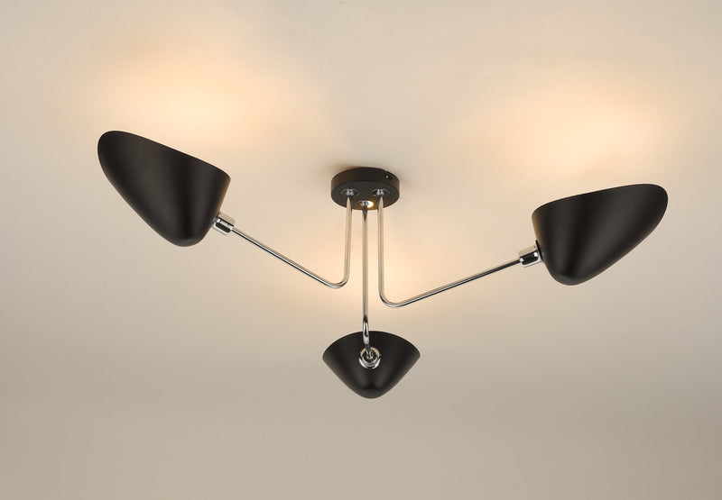Load image into Gallery viewer, Dar Lighting SEB0322 Sebastian 3 Light Semi Flush Matt Black Polished Chrome - 35387
