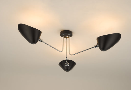 Dar Lighting SEB0322 Sebastian 3 Light Semi Flush Matt Black Polished Chrome - 35387