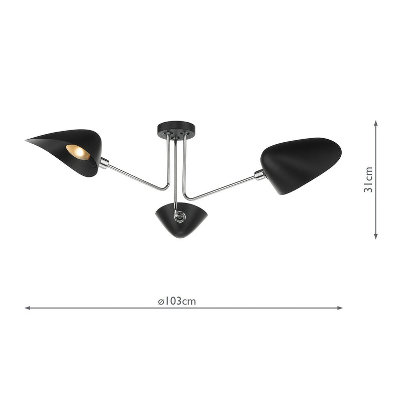 Load image into Gallery viewer, Dar Lighting SEB0322 Sebastian 3 Light Semi Flush Matt Black Polished Chrome - 35387
