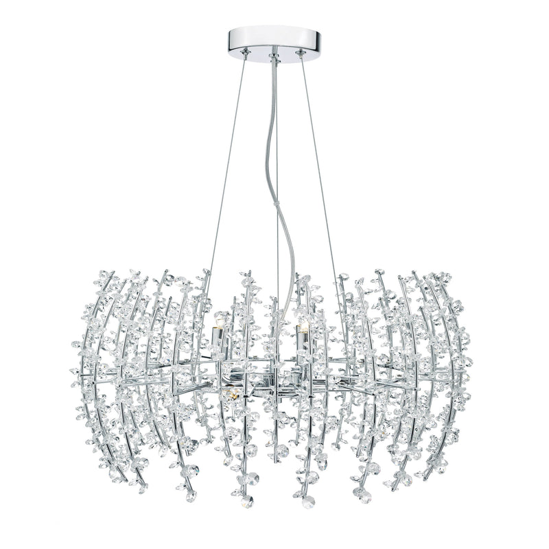 Load image into Gallery viewer, Dar Lighting SES0650 Sestina 6 Light Pendant Crystal Beads Chrome Frame - 35393
