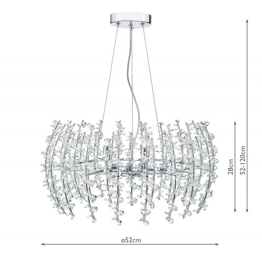 Dar Lighting SES0650 Sestina 6 Light Pendant Crystal Beads Chrome Frame - 35393