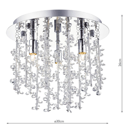 Dar Lighting SES5250 Sestina 3 Light G9 Flush With Decorative Rods and Crystal Beads - 20840