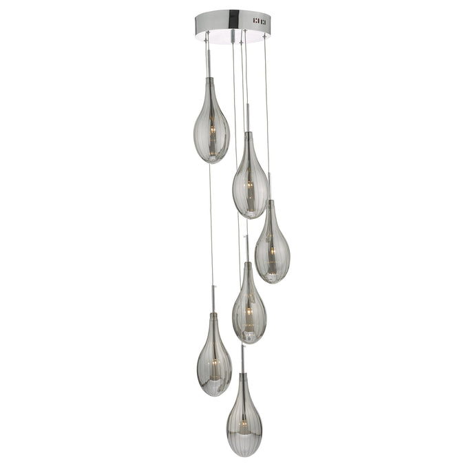 Dar Lighting SET6410 Seta 6lt Cluster Pendant Smoked & Polished Chrome - 35394