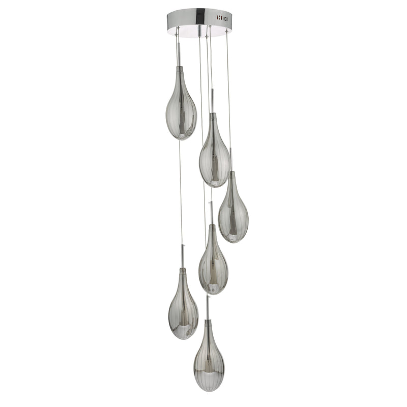 Load image into Gallery viewer, Dar Lighting SET6410 Seta 6lt Cluster Pendant Smoked &amp; Polished Chrome - 35394
