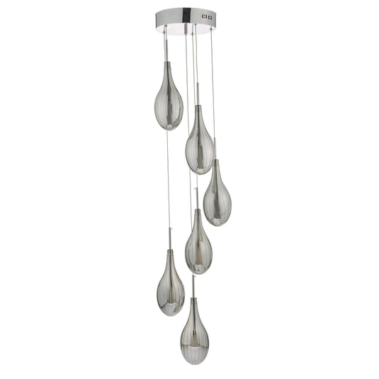 Dar Lighting SET6410 Seta 6lt Cluster Pendant Smoked & Polished Chrome - 35394