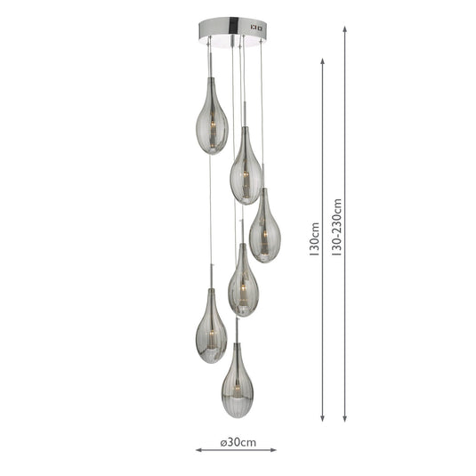 Dar Lighting SET6410 Seta 6lt Cluster Pendant Smoked & Polished Chrome - 35394