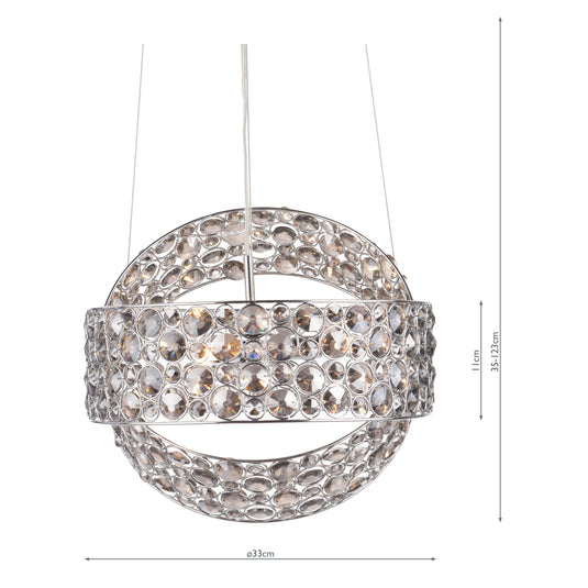 Dar Lighting SEW0310 Sewanee Rings 3 Light Pendant Smoked Crystal Polished Chrome - 37012